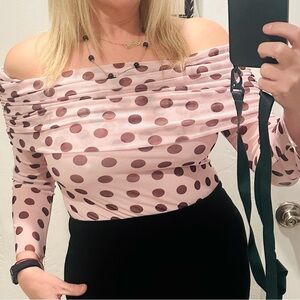 AFRM Pink Polka Dot Off-Shoulder Bodysuit Size XL NWT